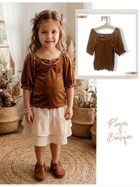 🌿Old Navy | 4T Tan Velvet Puff Sleeve Top Boho Cottagecore